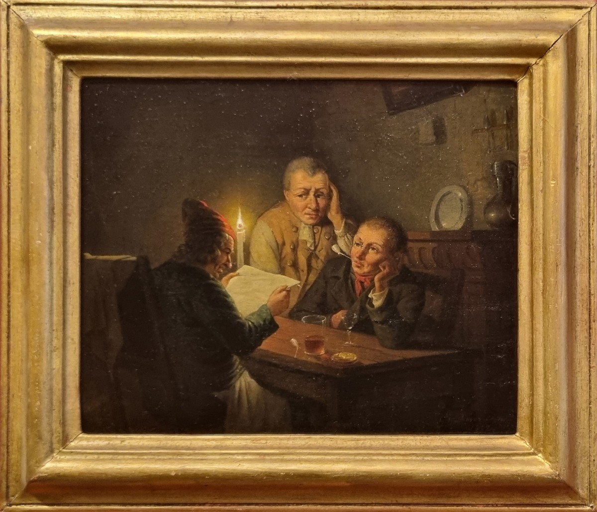 19th-century German Or English School - Candlelit Tavern Scene-photo-2