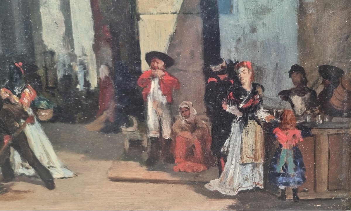 François BOSSUET (Attribué à) - Vue animée d'une ville en Espagne-photo-3