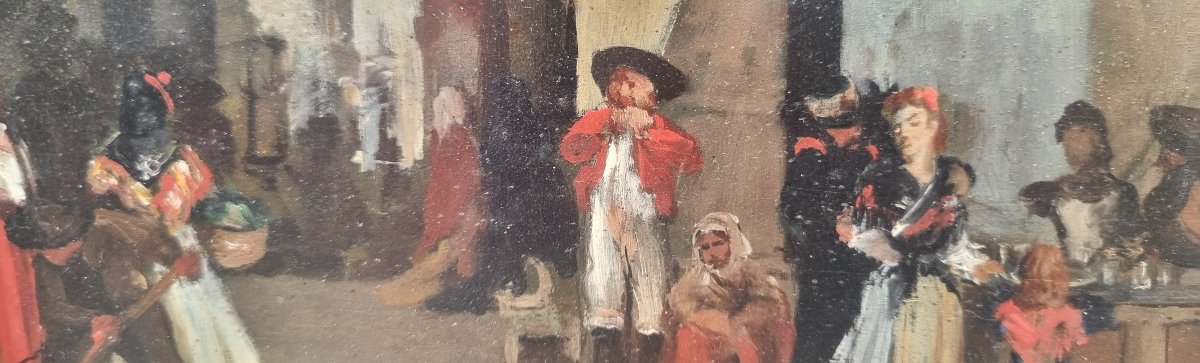 François BOSSUET (Attribué à) - Vue animée d'une ville en Espagne-photo-2