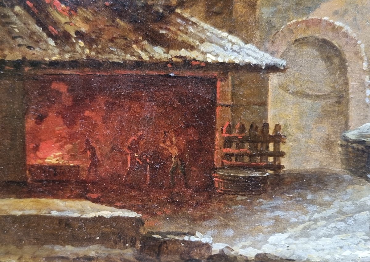 César Van LOO (Attribué à) - Porte de ville en ruine près d"une forge-photo-3