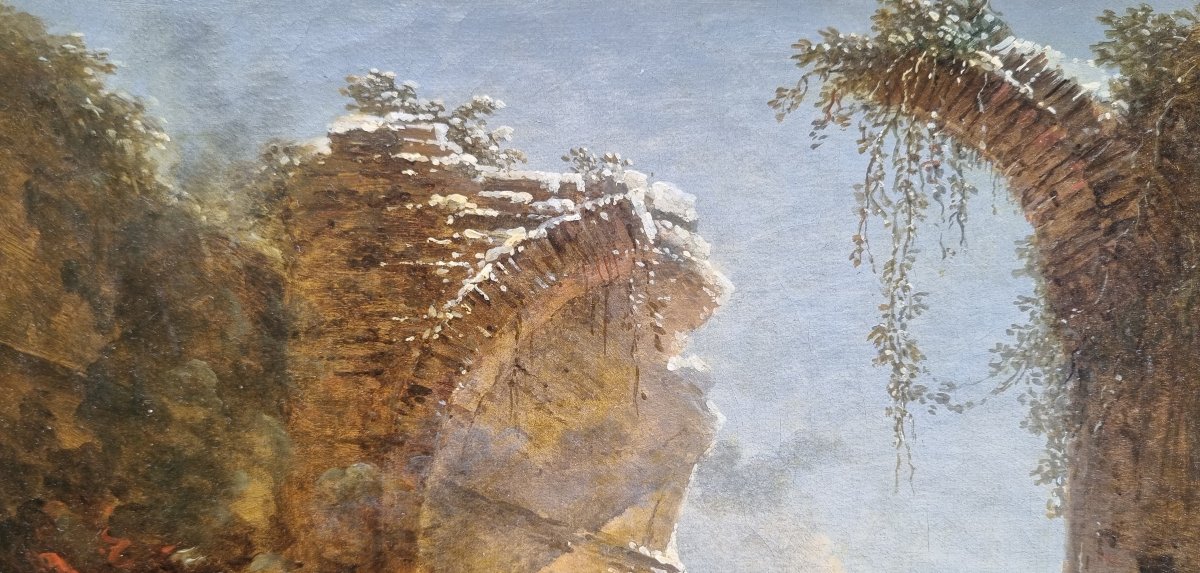César Van LOO (Attribué à) - Porte de ville en ruine près d"une forge-photo-1