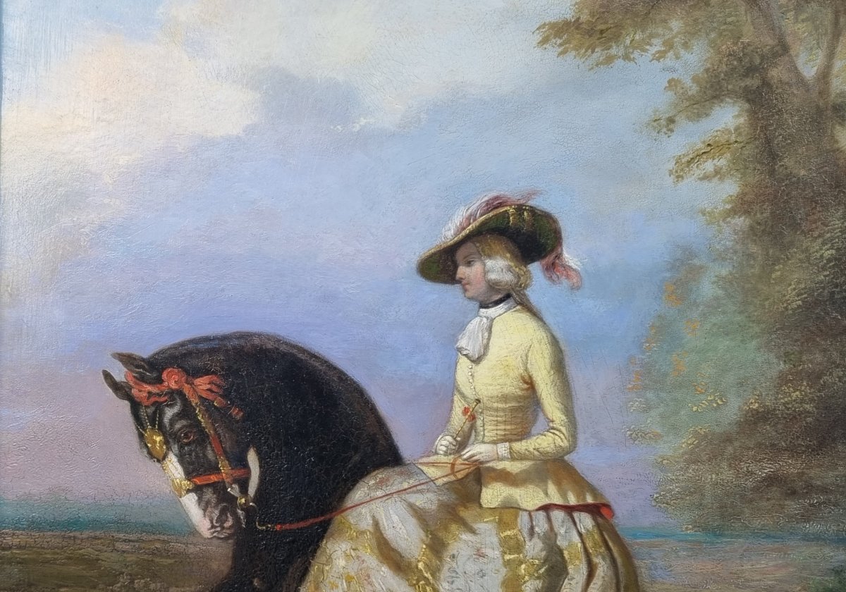 Alfred de DREUX (D'après) - Portrait d'une cavalière en amazone  avec ses chiens-photo-4