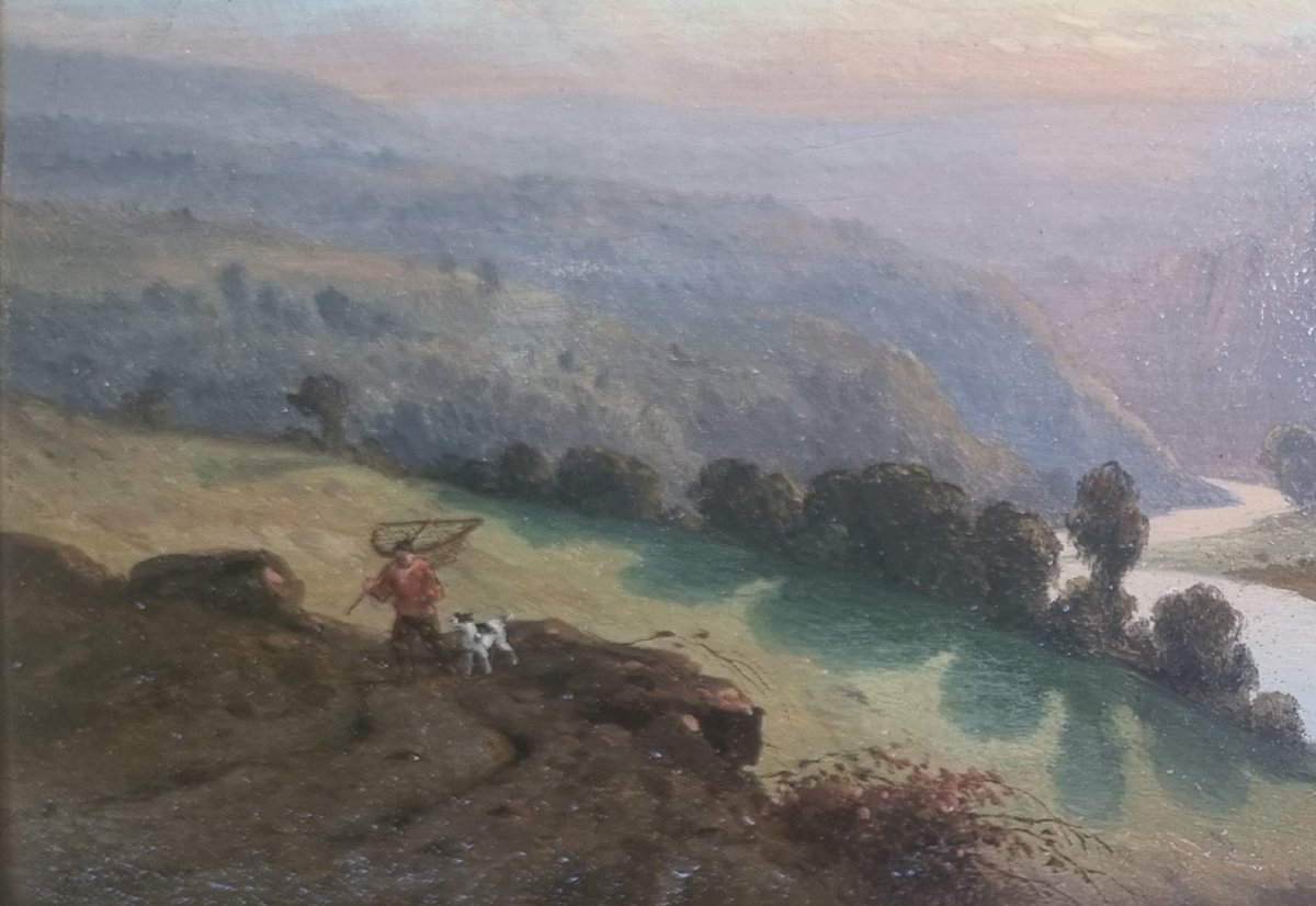 Alexandre Francia - Mountain Landscape With A Fisherman And His Dog-photo-3