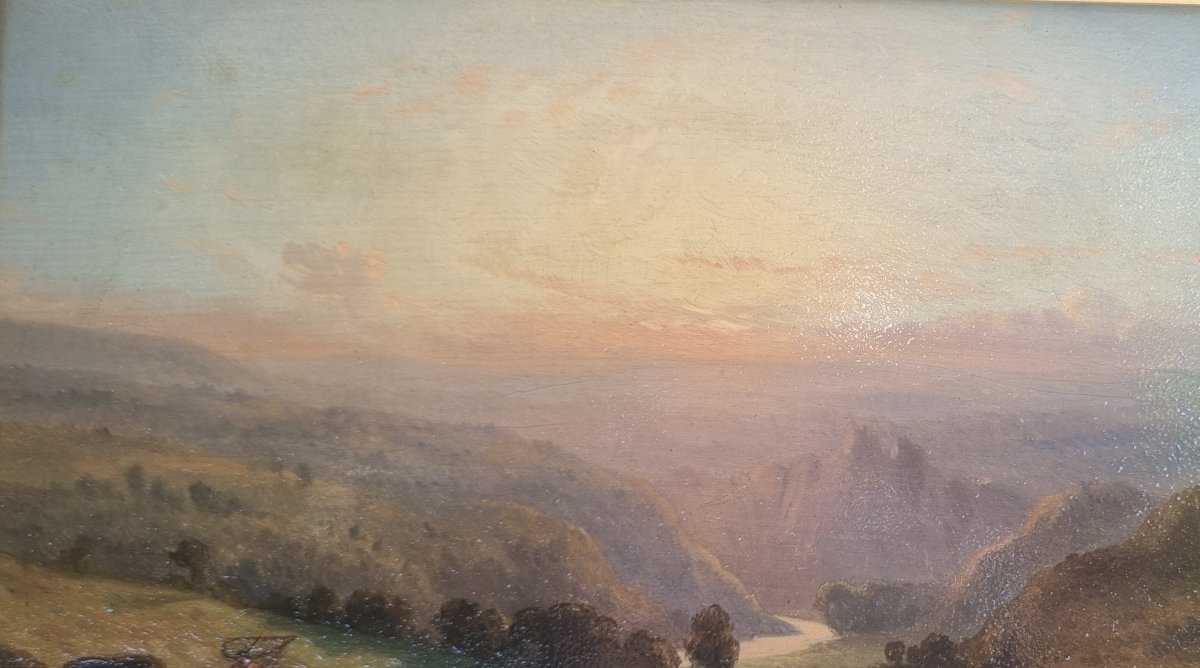 Alexandre Francia - Mountain Landscape With A Fisherman And His Dog-photo-3