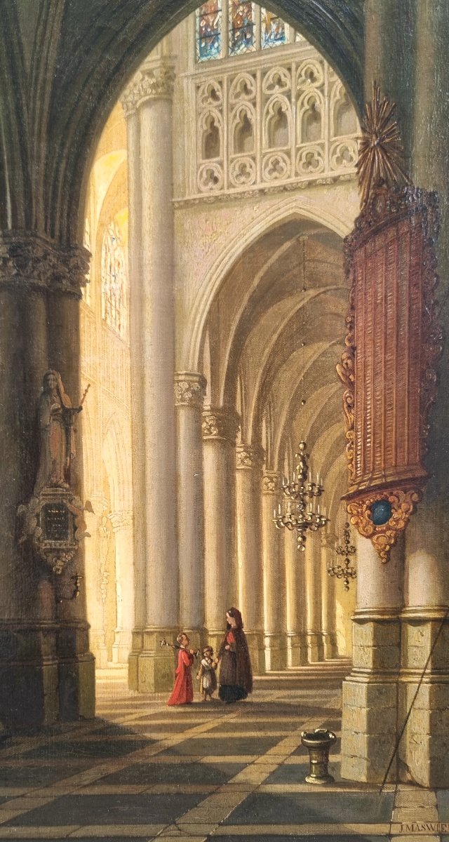 Joseph MASWIENS - Intérieur de l"église Saint Gommaire à Lierre en Belgique-photo-1