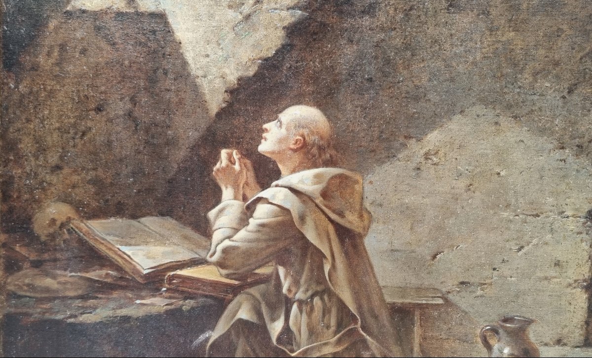19th-century French School - Saint Bruno In Prayer-photo-3