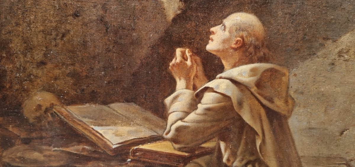 19th-century French School - Saint Bruno In Prayer-photo-2