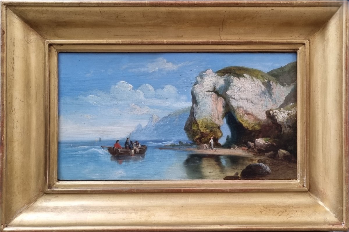 Charles Joseph Kuwasseg (attributed To) - Seaside Near Cliffs With A Rowboat-photo-2
