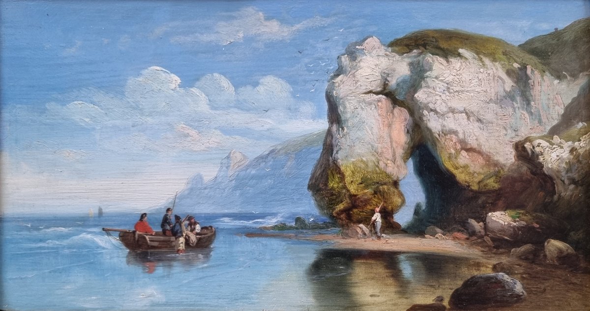 Charles Joseph Kuwasseg (attributed To) - Seaside Near Cliffs With A Rowboat-photo-3