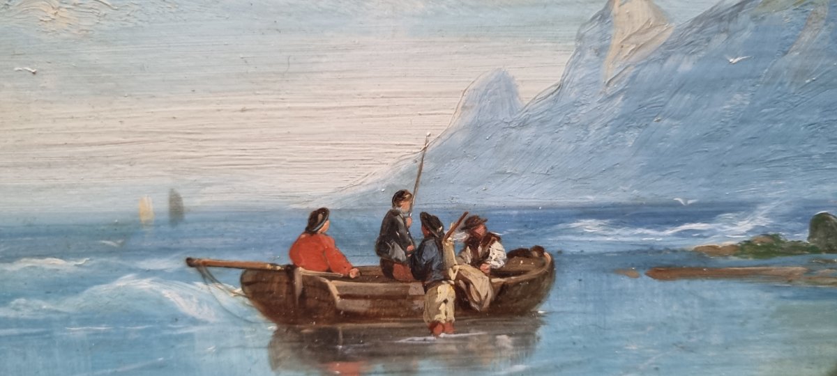 Charles Joseph Kuwasseg (attributed To) - Seaside Near Cliffs With A Rowboat-photo-4