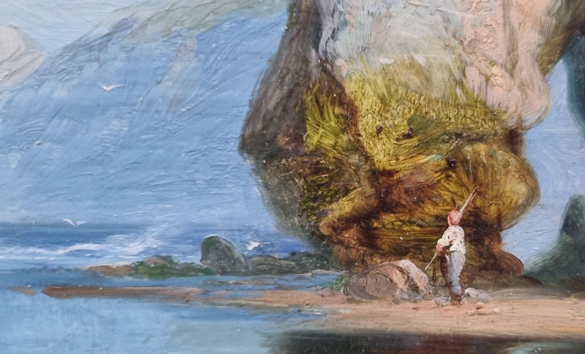 Charles Joseph Kuwasseg (attributed To) - Seaside Near Cliffs With A Rowboat-photo-1