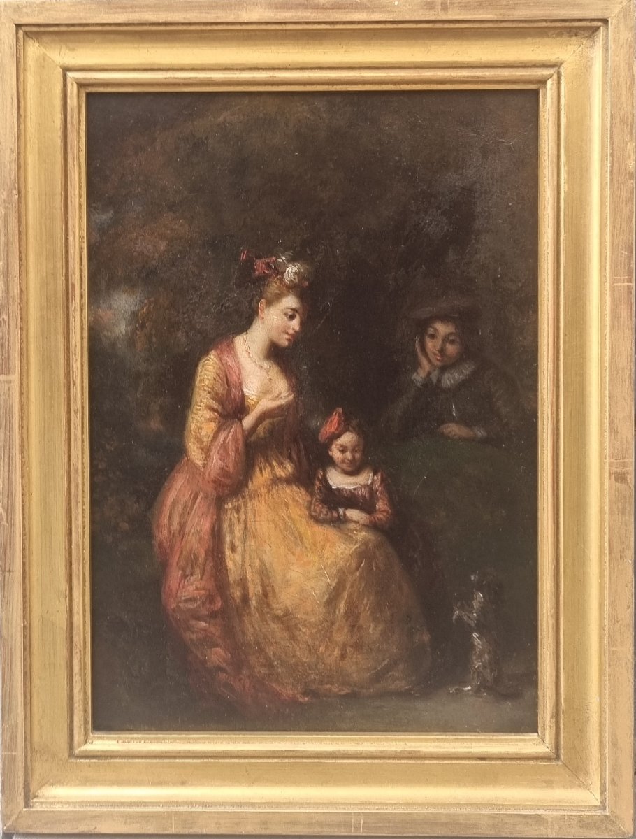 Antoine Watteau (follower Of) - The Little Family And The Dog-photo-2