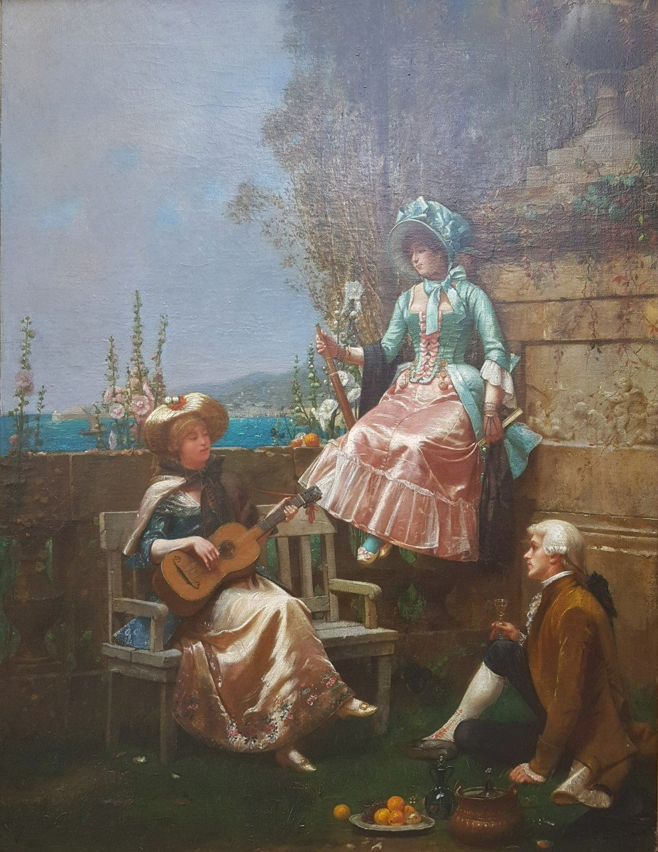 Georges Devy (active At The End Of The 19th Century) - Elegant Scene In A  Garden-photo-2