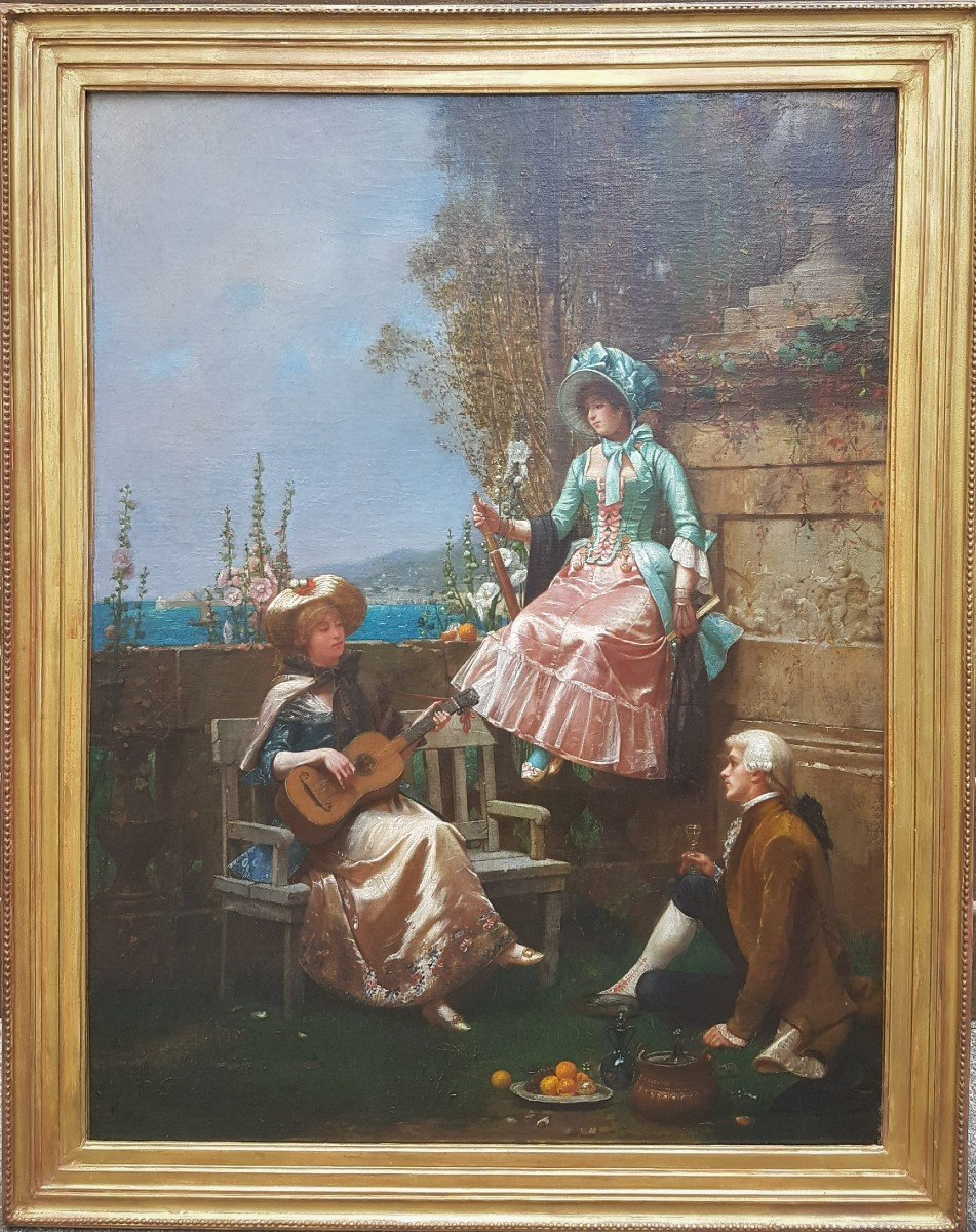 Georges Devy (active At The End Of The 19th Century) - Elegant Scene In A  Garden