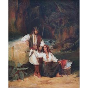 Ecole française du XIXe siècle (d'après Jules JOLLIVET) - Le brigand, sa femme et le trésor