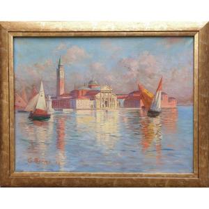 Edouard BERNE - Vue de San Giorgio Maggiore et du campanile à Venise depuis la lagune