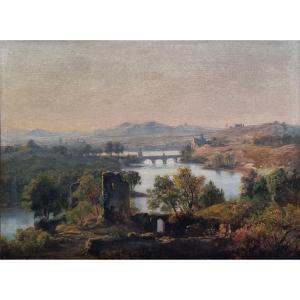 Jan Kobell - Landscape With Ruins, Bridge And River