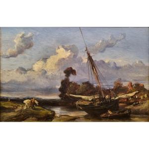 Paul Huet (attributed To) - Landscape With A Boat On An Inlet