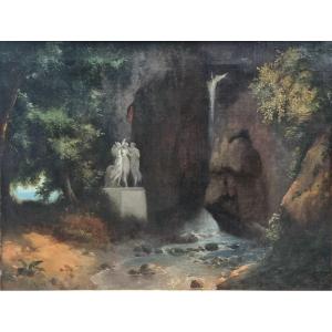 Achille GIROUX ( Attribué à) - Paysage aux Trois Grâces