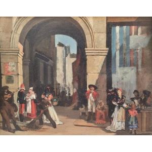 François BOSSUET (Attribué à) - Vue animée d'une ville en Espagne