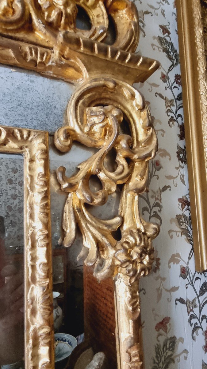 Regency Style Parclose Mirror In Wood And Golden Stucco-photo-2