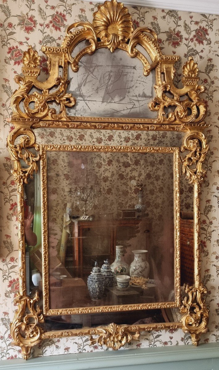 Regency Style Parclose Mirror In Wood And Golden Stucco