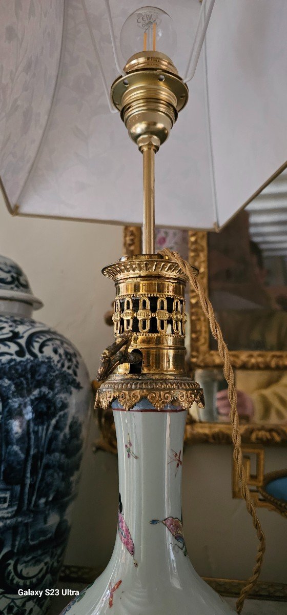 Pair Of Celadon Porcelain Lamps With Asian Decors-photo-6