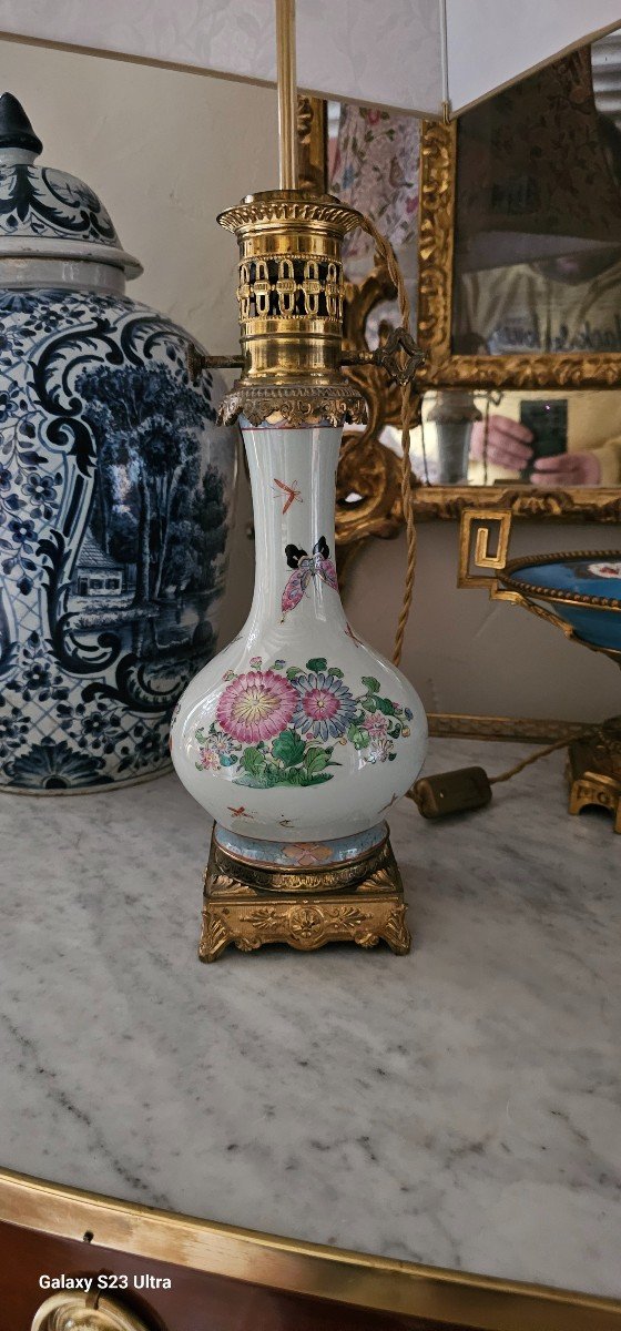 Pair Of Celadon Porcelain Lamps With Asian Decors-photo-8