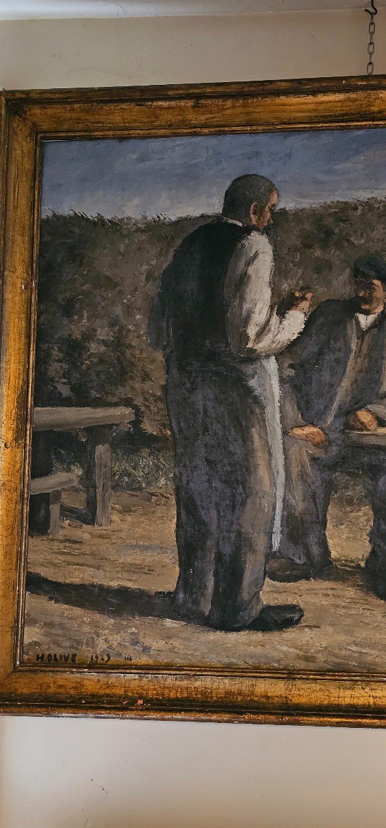 Important Oil On Canvas “le Rendez-vous” 1923 H.olive-photo-2