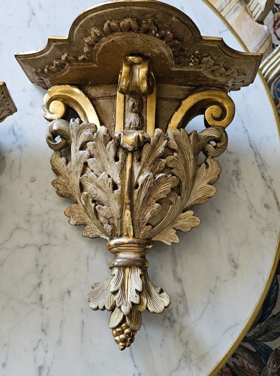 Pair Of Wall Consoles In Lacquered And Gilded Wood, 18th Century. -photo-1