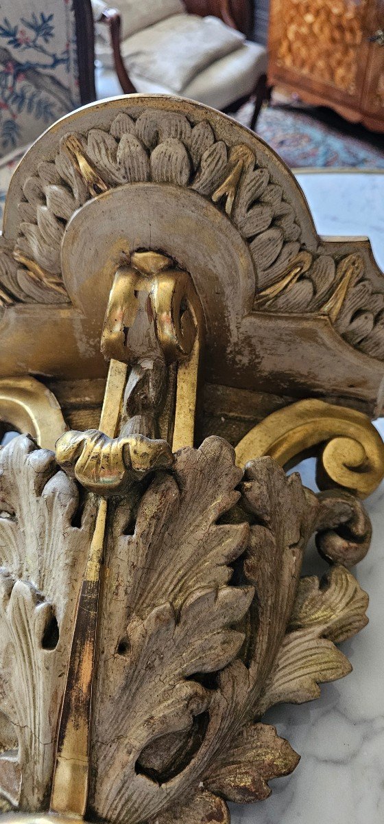 Pair Of Wall Consoles In Lacquered And Gilded Wood, 18th Century. -photo-3