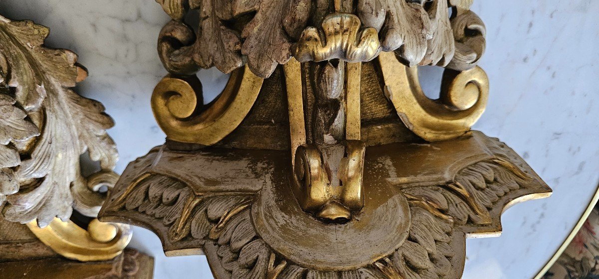 Pair Of Wall Consoles In Lacquered And Gilded Wood, 18th Century. -photo-8