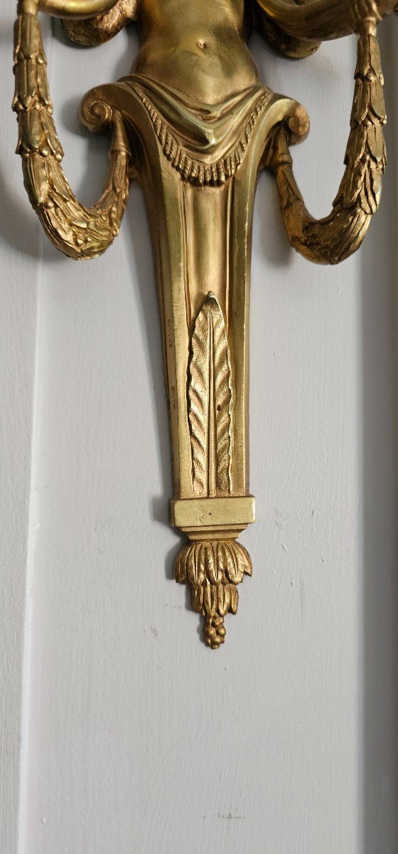 Paire D’applique Au Putti Et Cors De Chasse Louis XVI. XIXème-photo-3