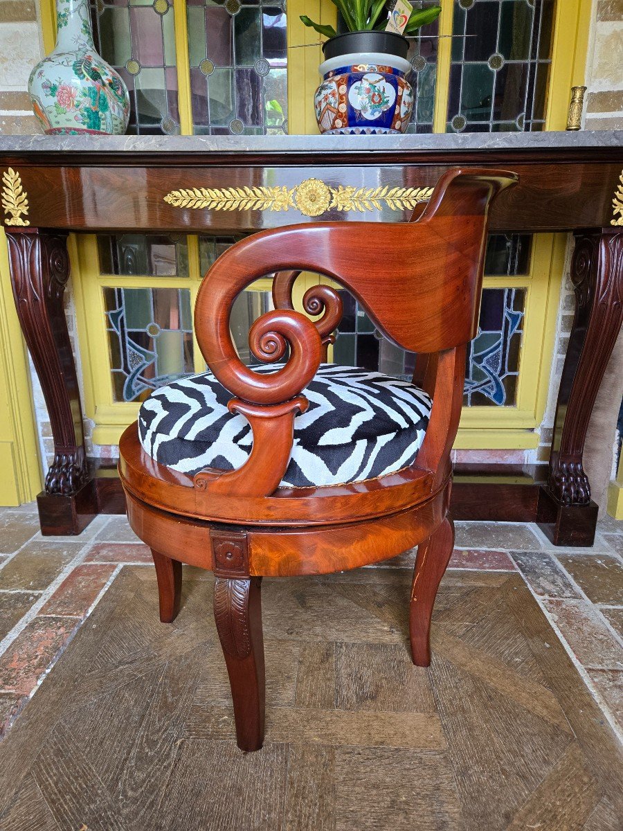 Fauteuil De Bureau à Assise Tournante D’époque Restauration.-photo-1