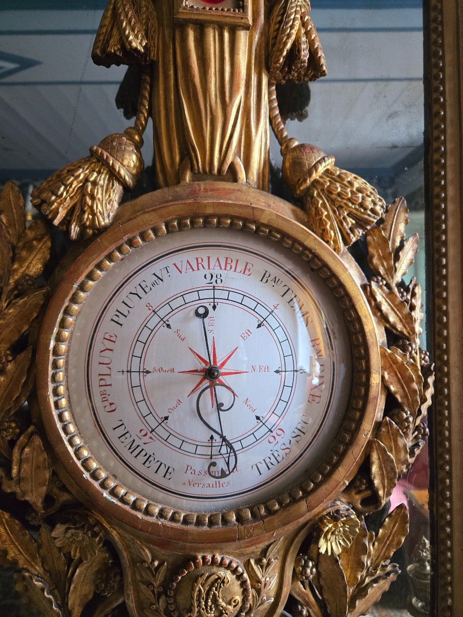 Louis XVI Barometer Thermometer In Gilded Wood. 19th Century.-photo-1