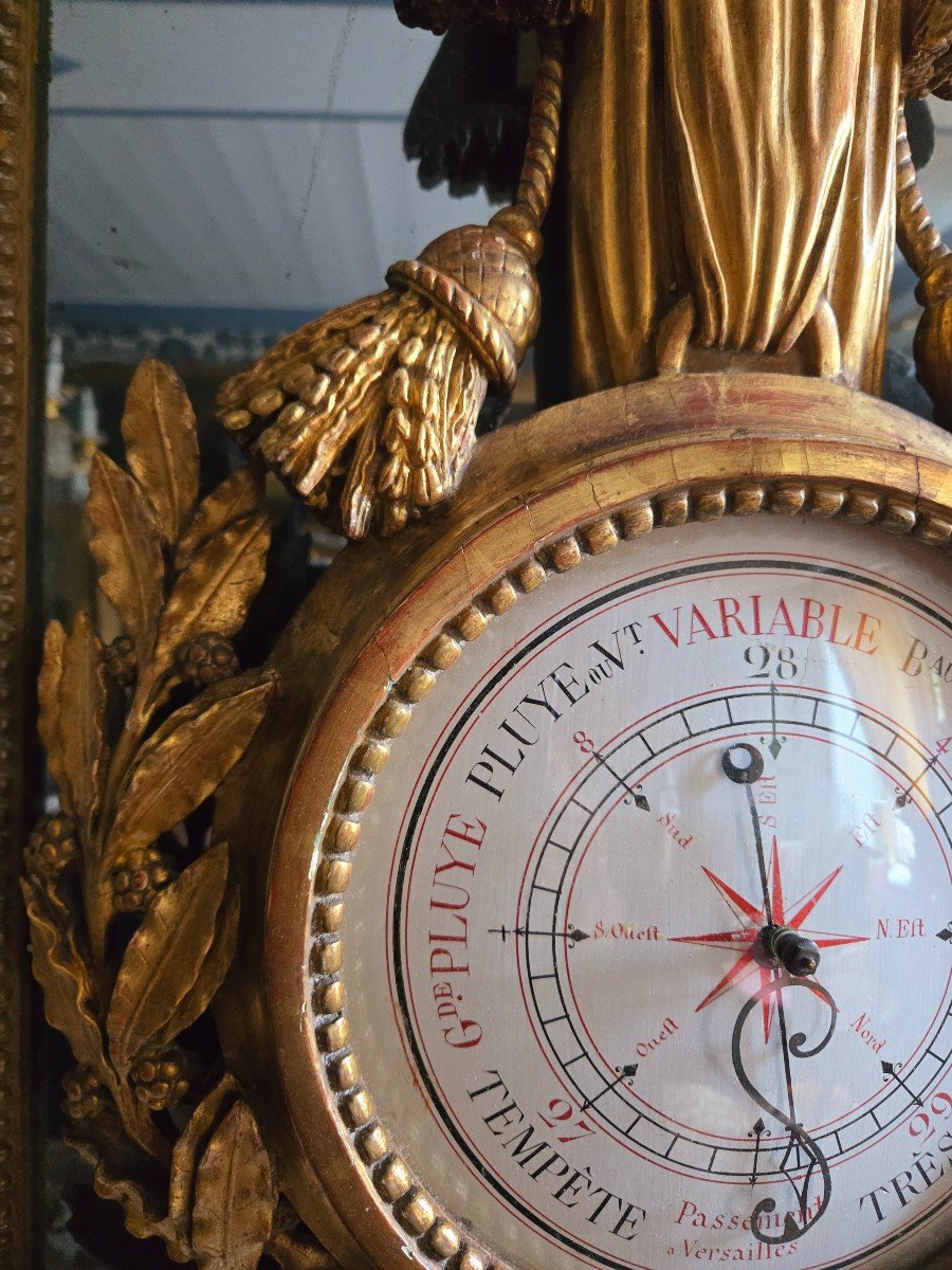 Louis XVI Barometer Thermometer In Gilded Wood. 19th Century.-photo-5