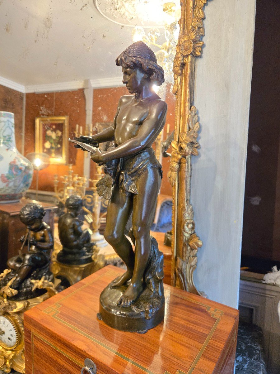 Jean Louis Grégoire, L’oiseleur, Bronze à Patine Brune XIXème -photo-1