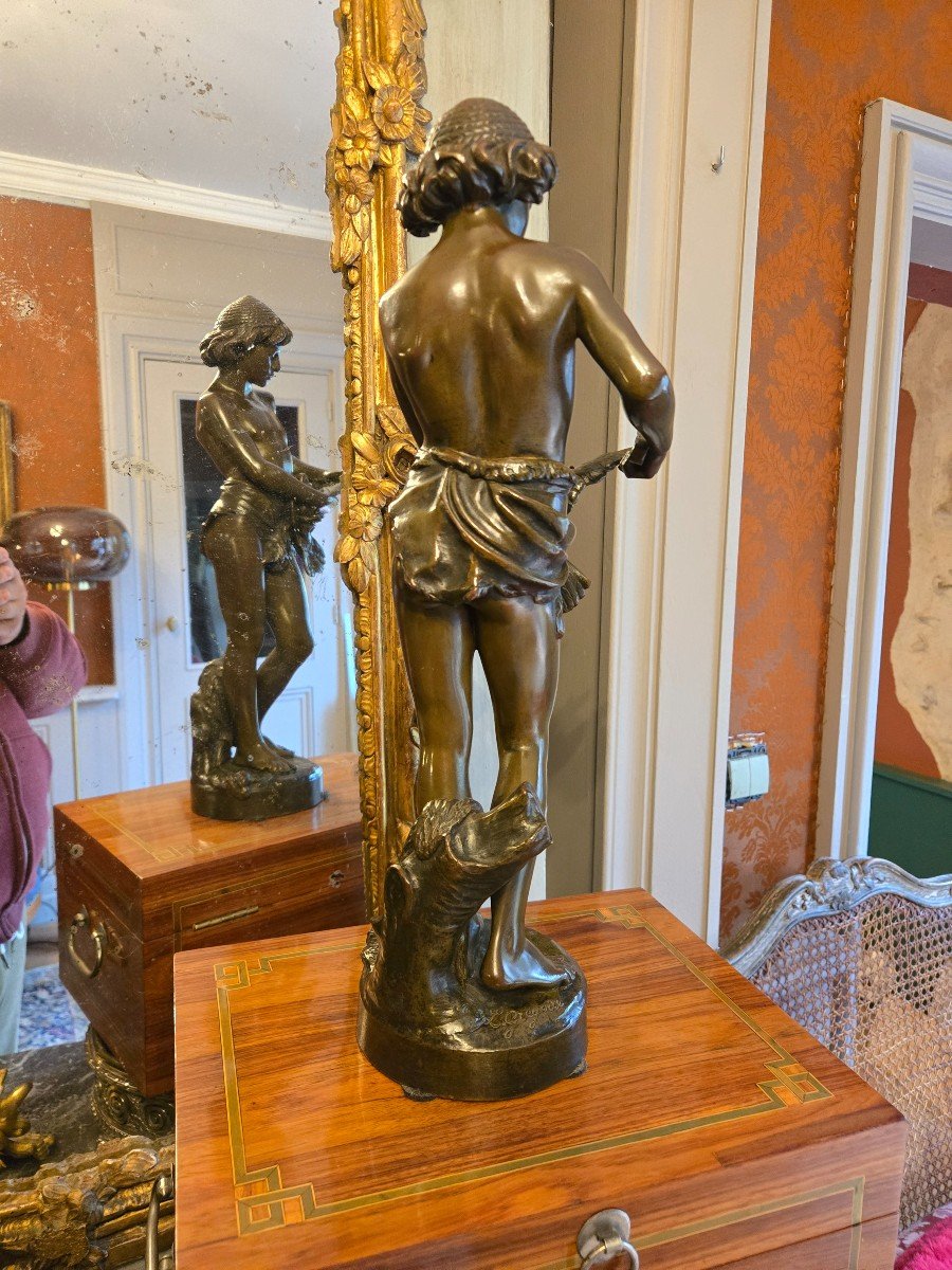 Jean Louis Grégoire, L’oiseleur, Bronze à Patine Brune XIXème -photo-3