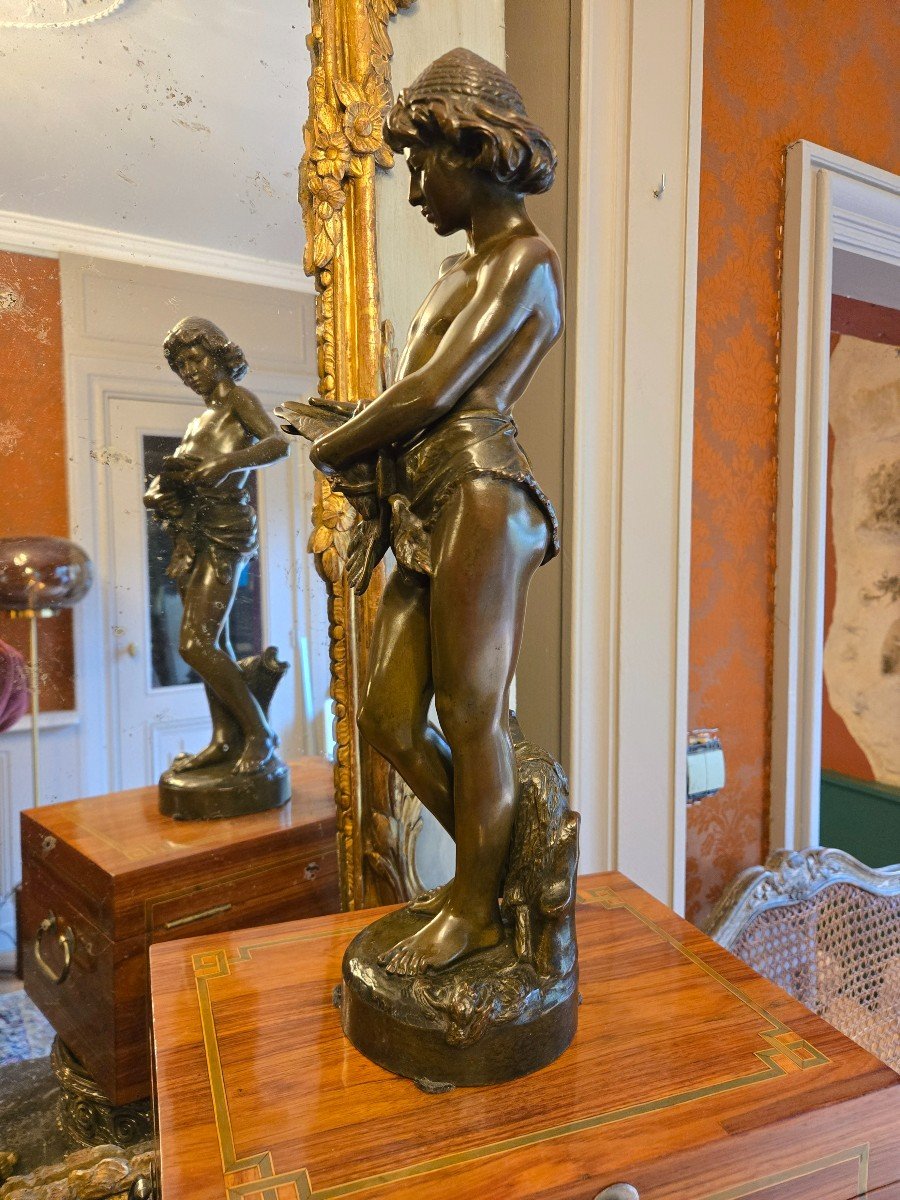 Jean Louis Grégoire, L’oiseleur, Bronze à Patine Brune XIXème -photo-6