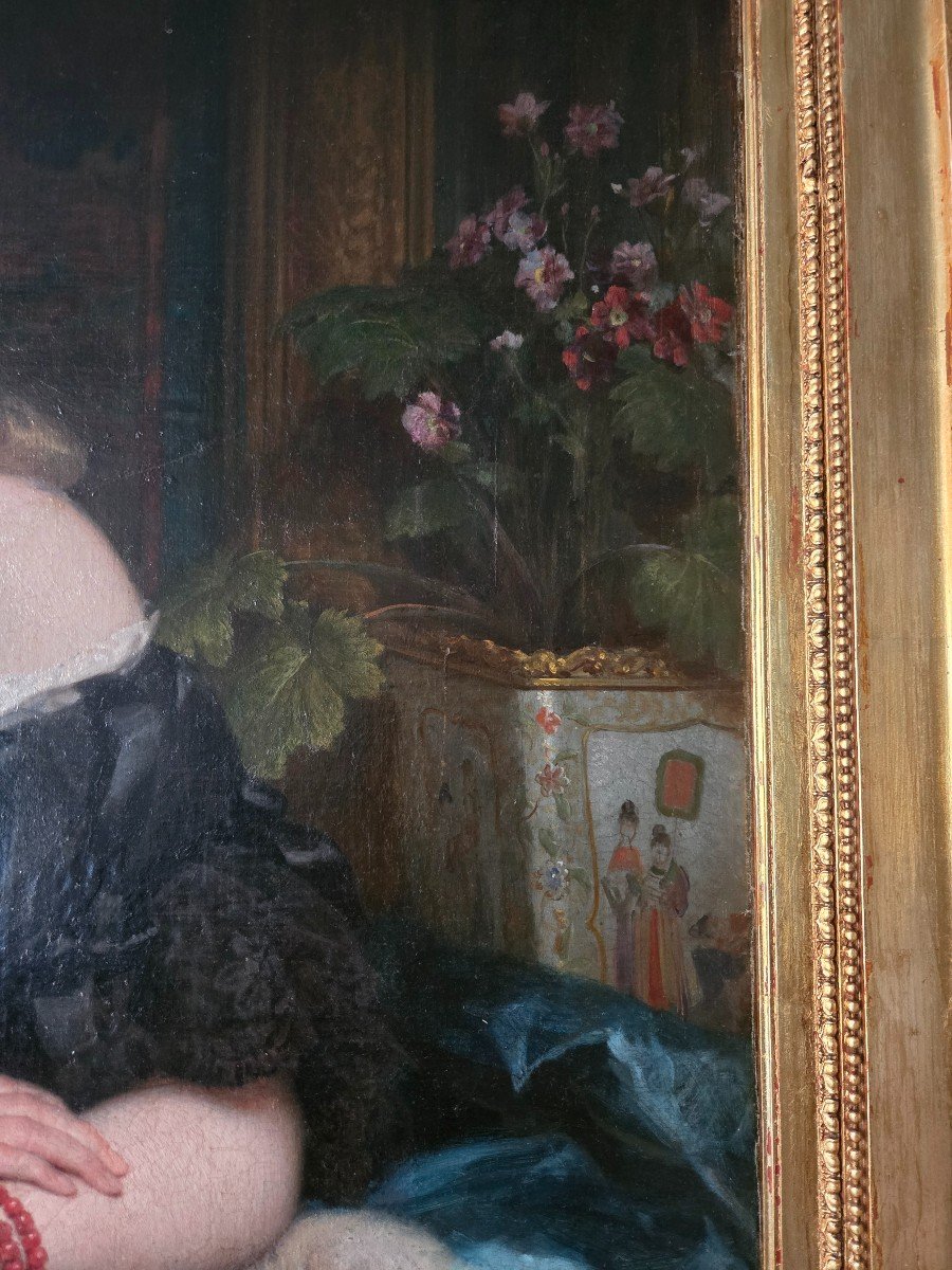 Edouard-louis Dubufe, Large Aristocratic Portrait Dated 1856.-photo-1