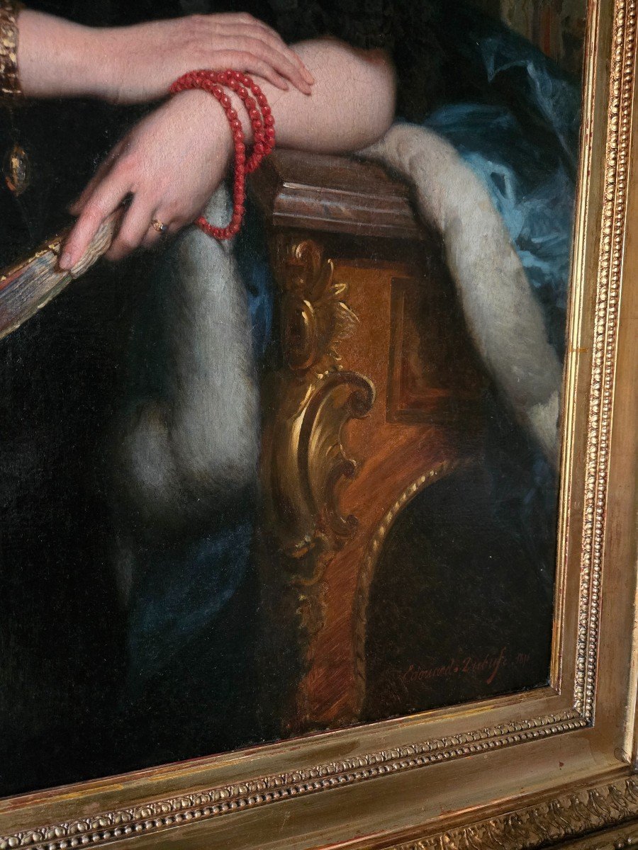 Edouard-louis Dubufe, Large Aristocratic Portrait Dated 1856.-photo-2