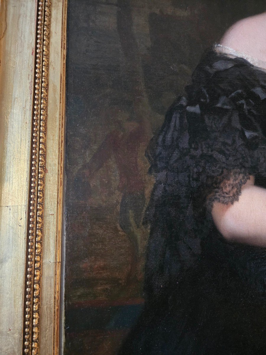 Edouard-louis Dubufe, Large Aristocratic Portrait Dated 1856.-photo-4