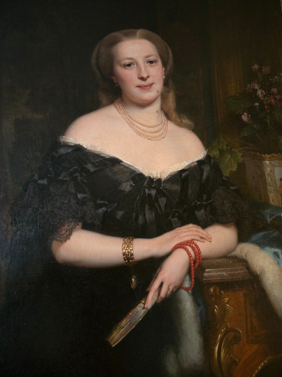 Edouard-louis Dubufe, Large Aristocratic Portrait Dated 1856.-photo-7