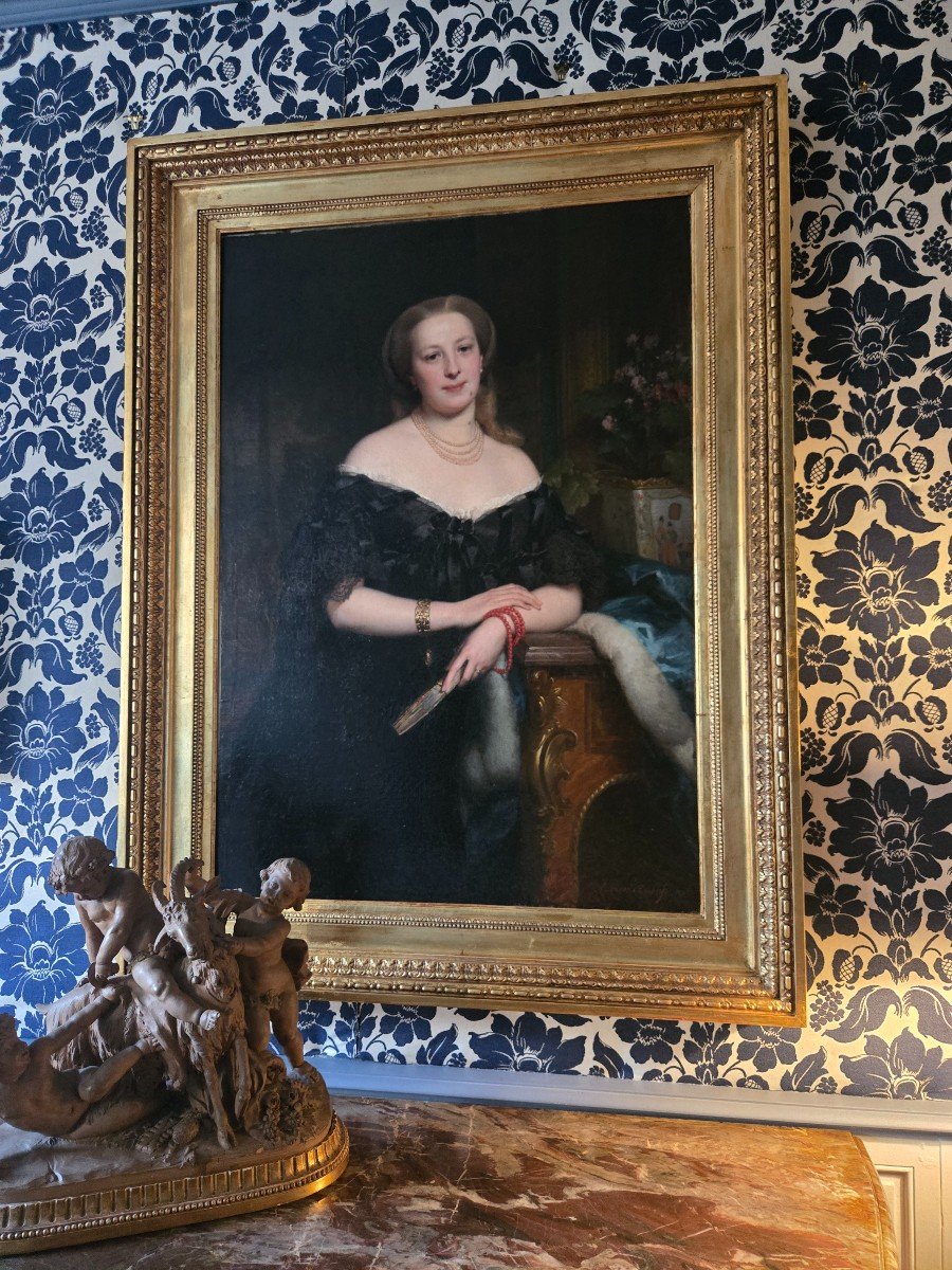 Edouard-louis Dubufe, Large Aristocratic Portrait Dated 1856.-photo-8