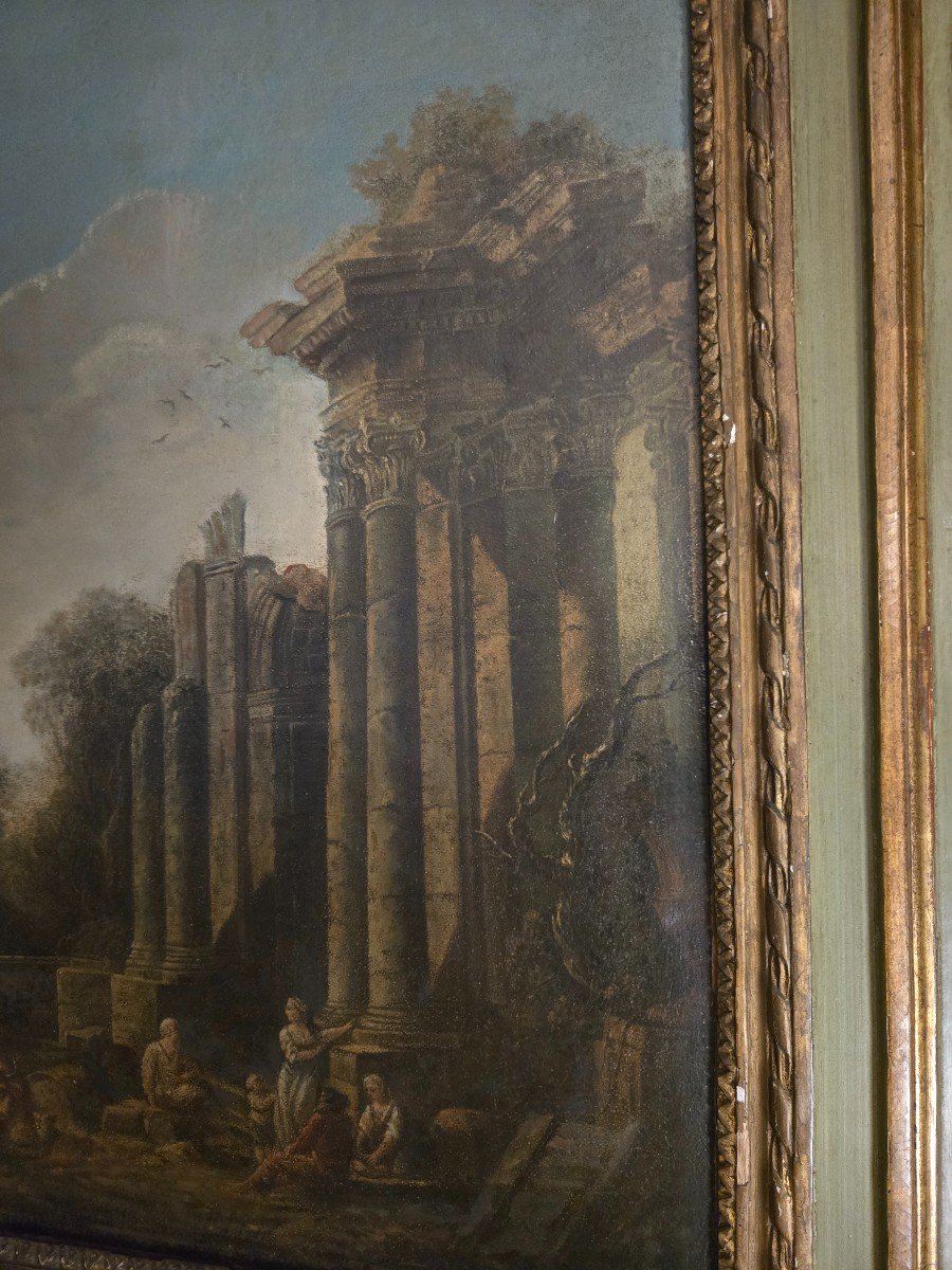 Large Neoclassical Trumeau With Roman Ruin Landscape.  -photo-1