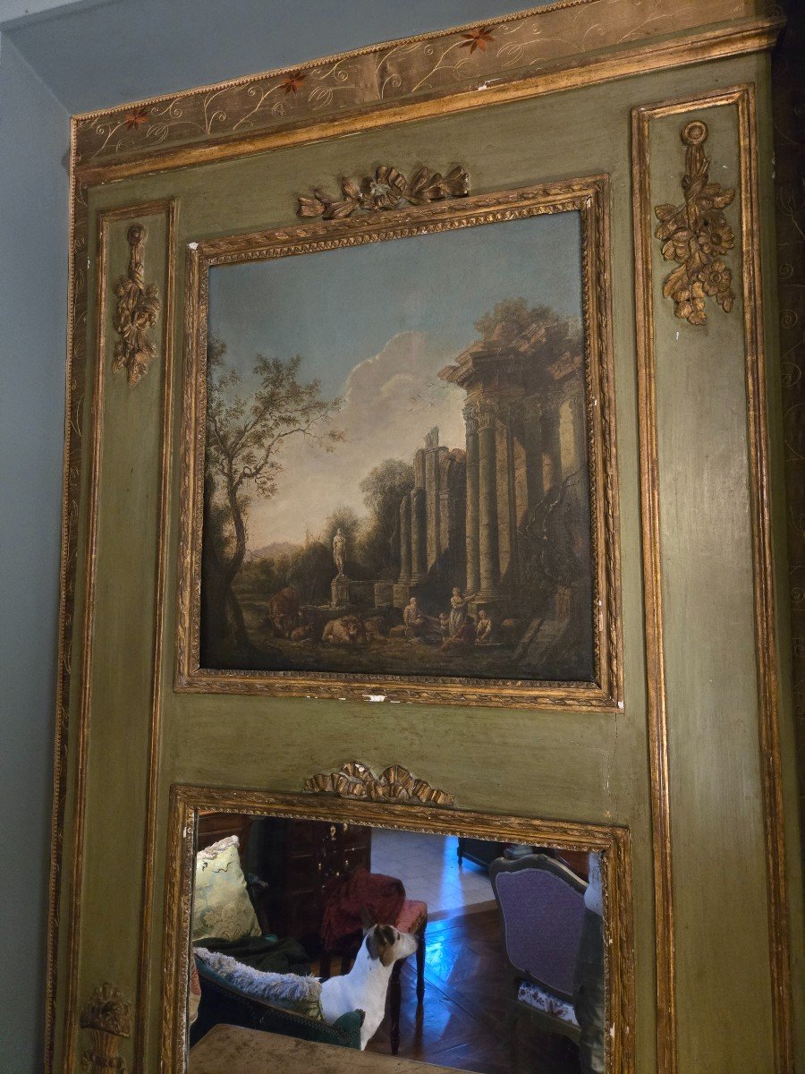 Large Neoclassical Trumeau With Roman Ruin Landscape.  -photo-6