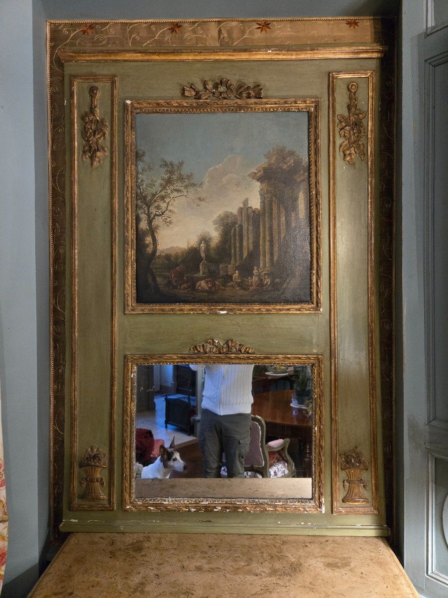 Large Neoclassical Trumeau With Roman Ruin Landscape.  -photo-7