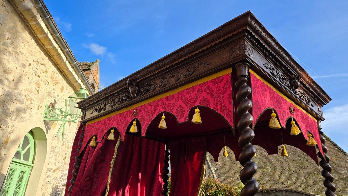 Lit De Château à Colonnes Louis XIII, époque XIXe Siècle .-photo-2