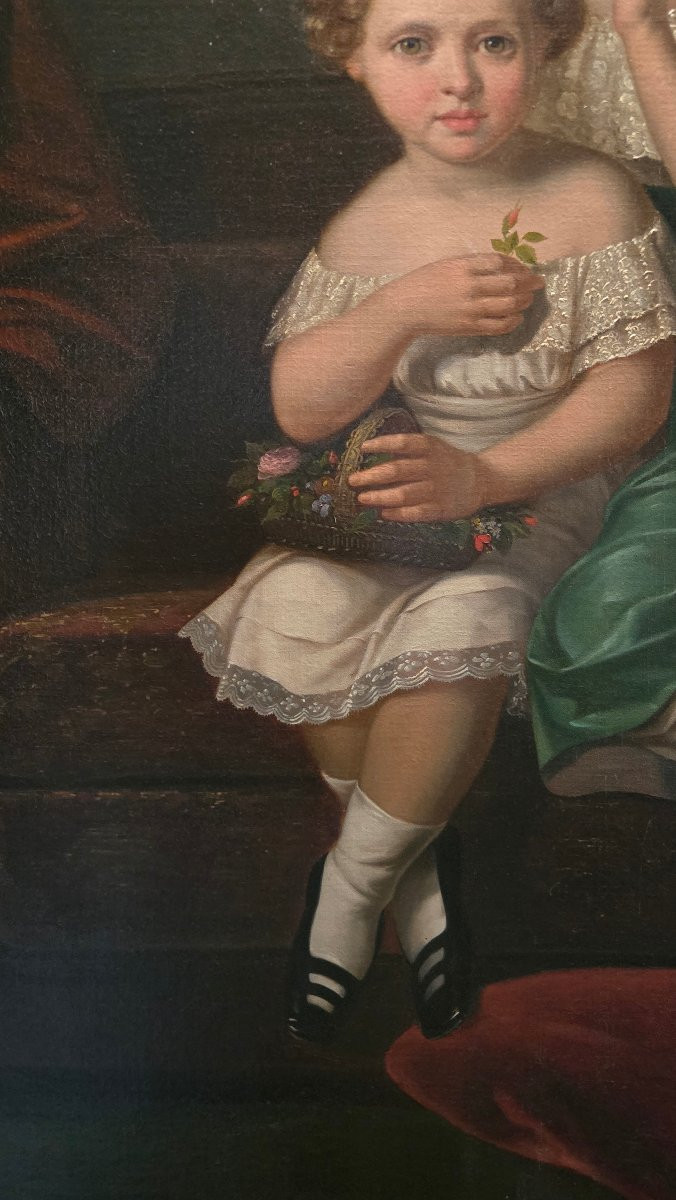 Large Portrait Of Children, Oil On Canvas, Napoleon III Period. -photo-4