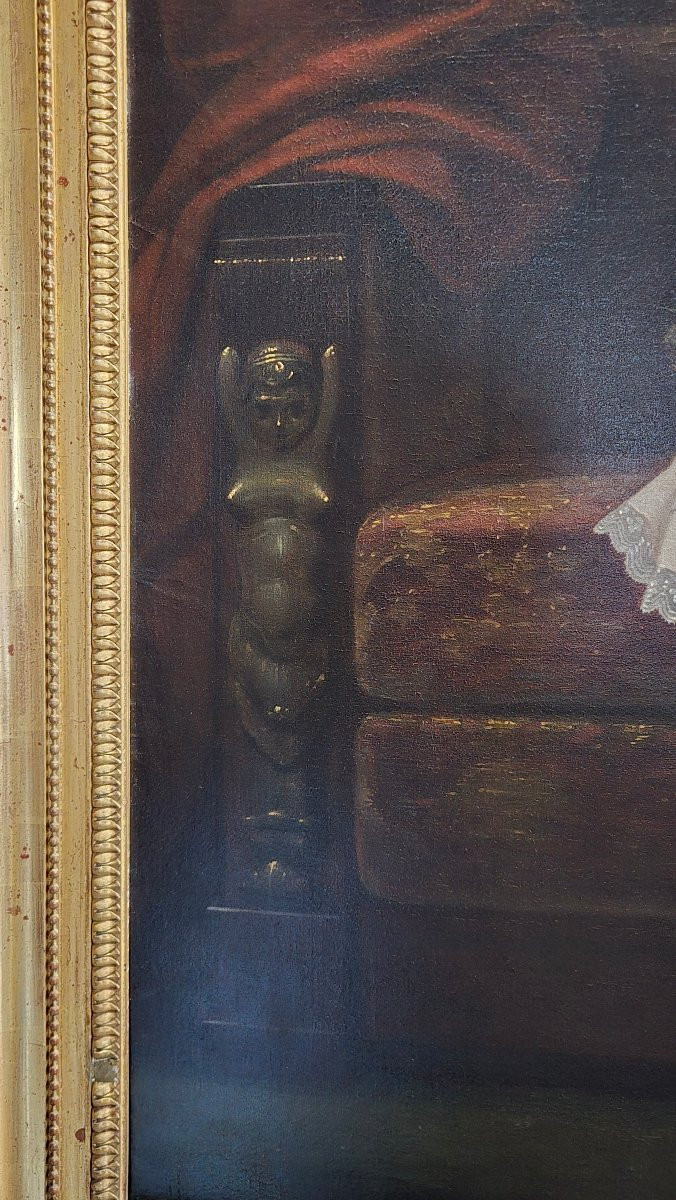 Large Portrait Of Children, Oil On Canvas, Napoleon III Period. -photo-2